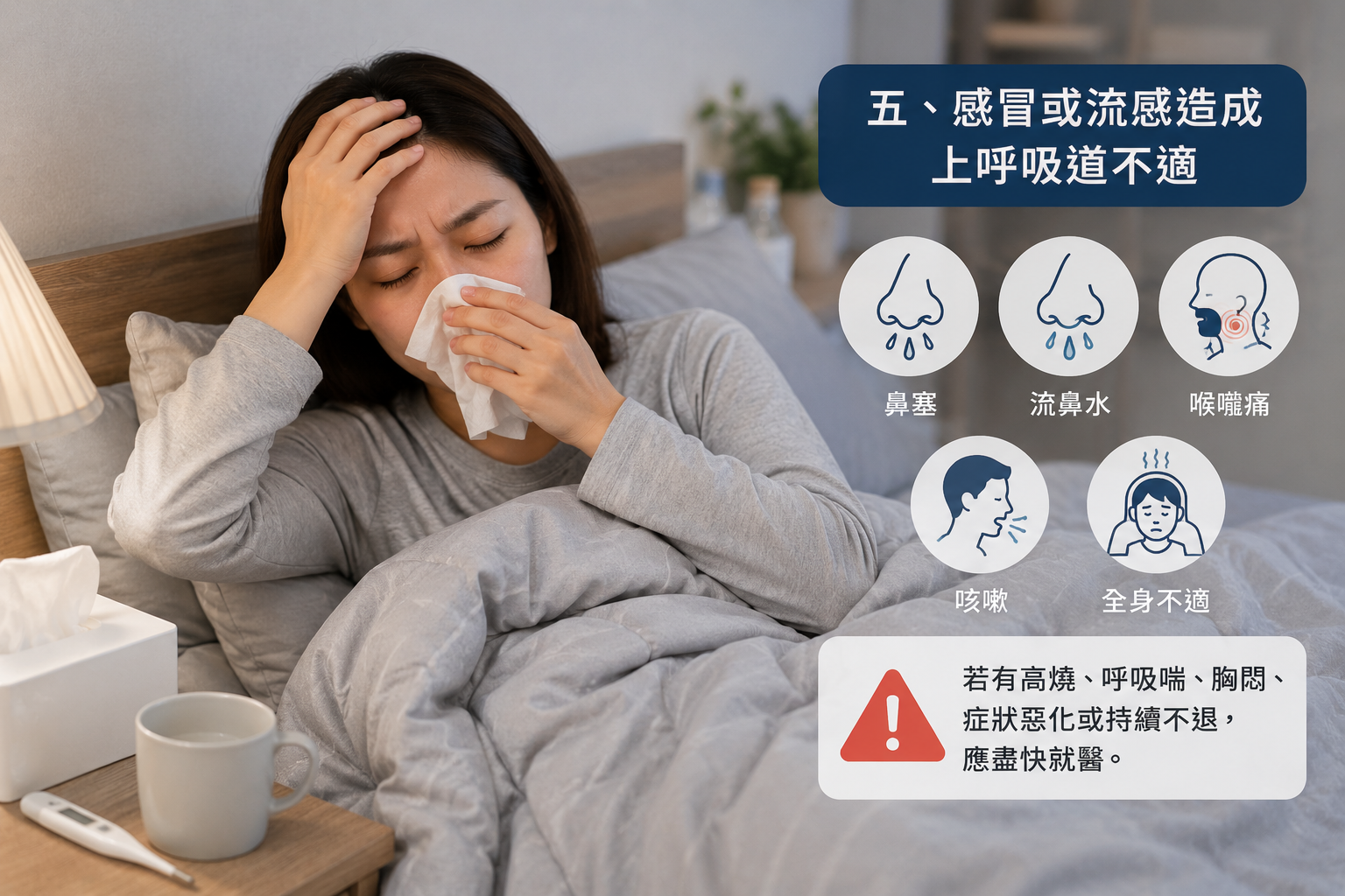 感冒或流感造成上呼吸道不適